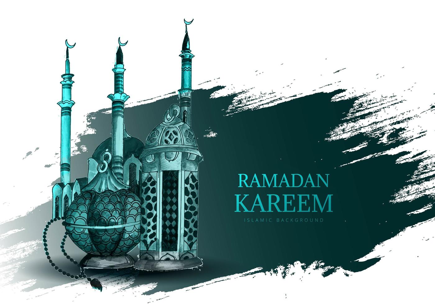 Happy Ramadan Kareem Hand Drawn Card Background vector