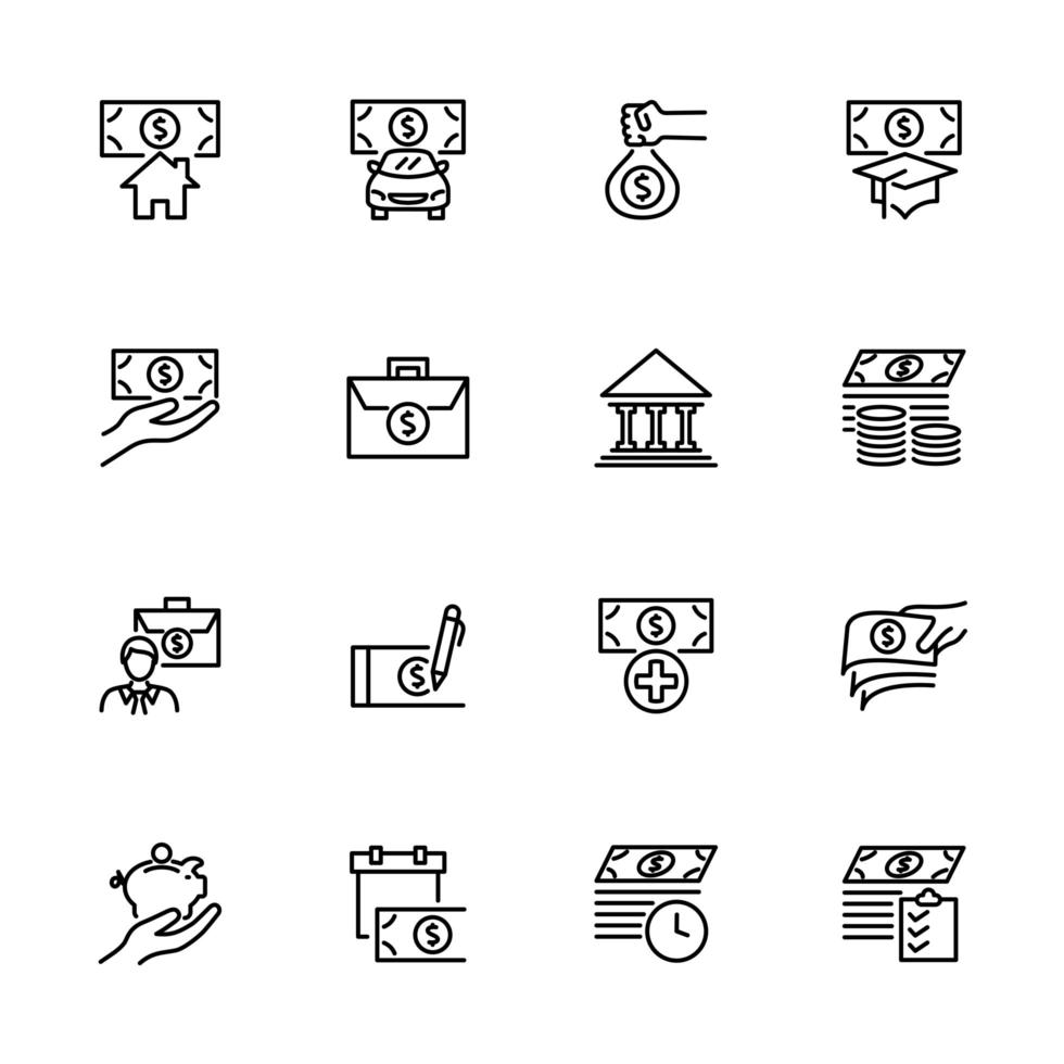 Line icon set related to fund and financing. vector