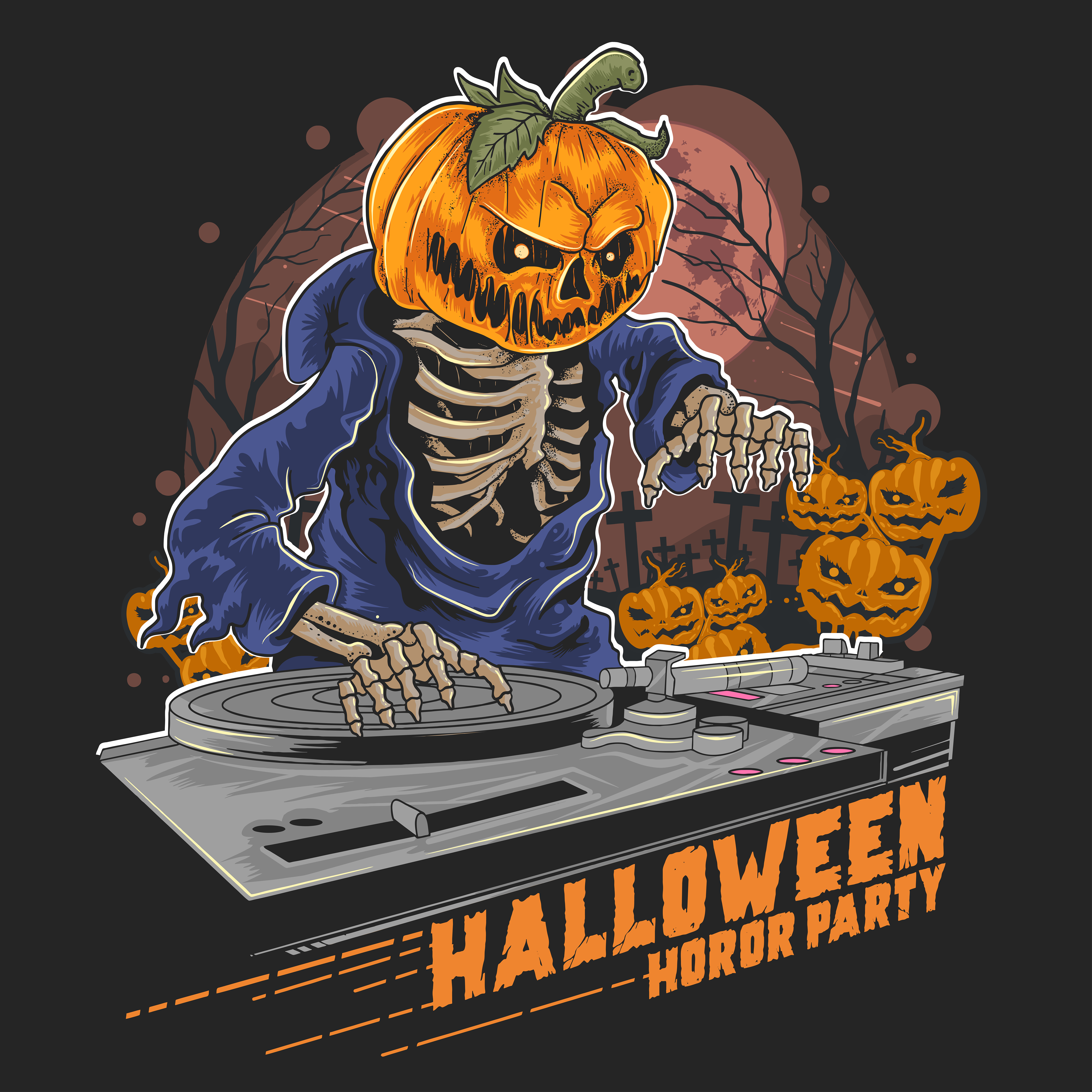 DJ Pumpkin Halloween 1225999 Vector Art at Vecteezy