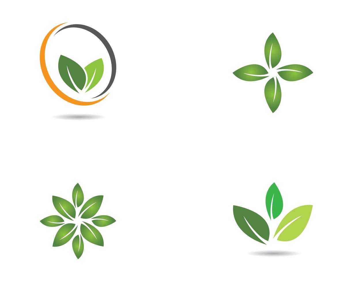 ecología hojas verdes logo icon set vector