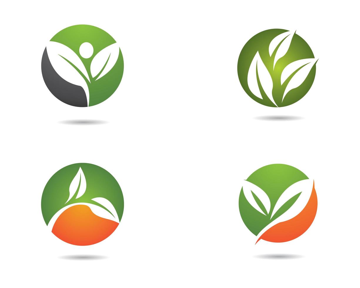 Ecology round green and orange icon set vector