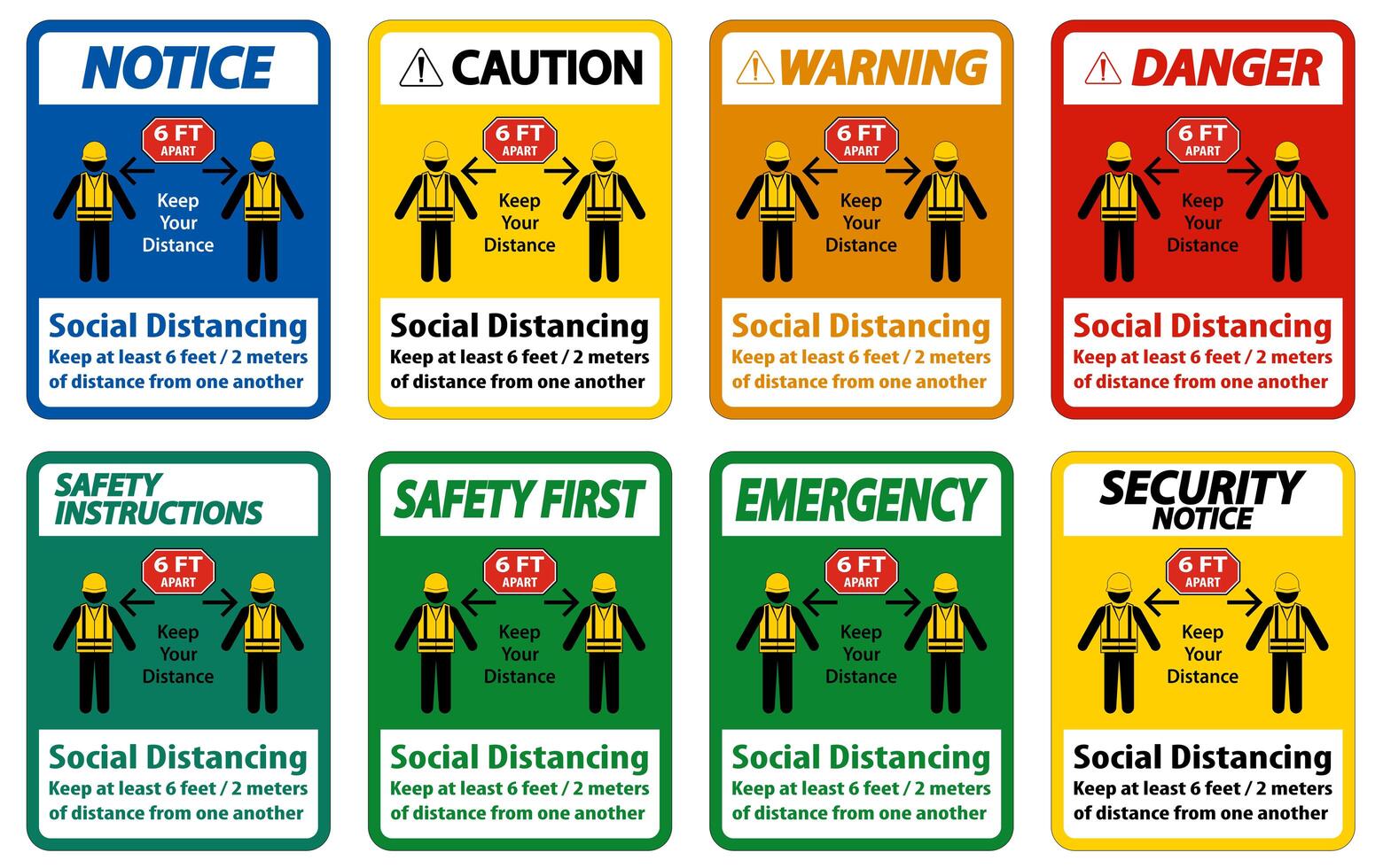 conjunto de signos de construcción de distanciamiento social vector