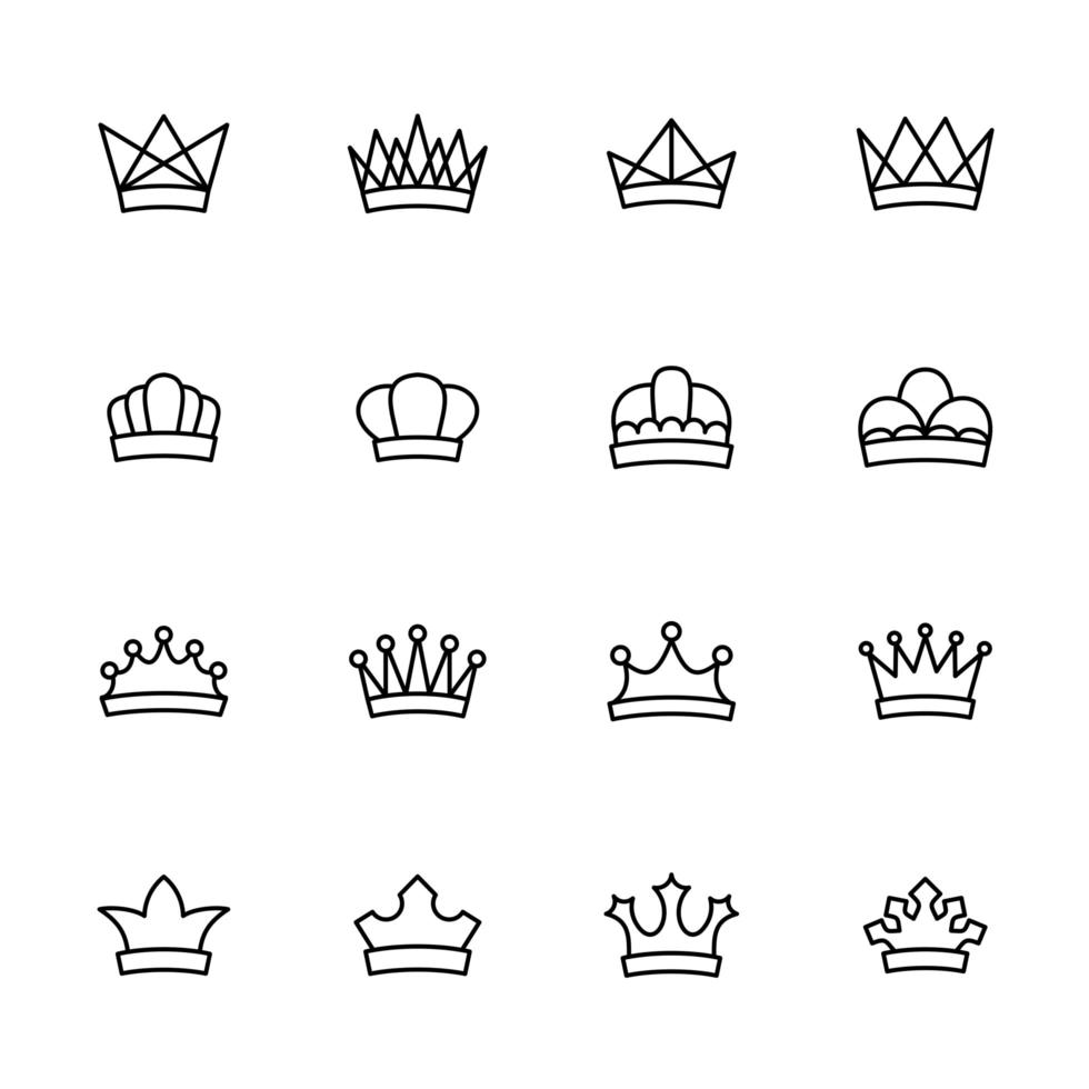 Crown line icon set vector