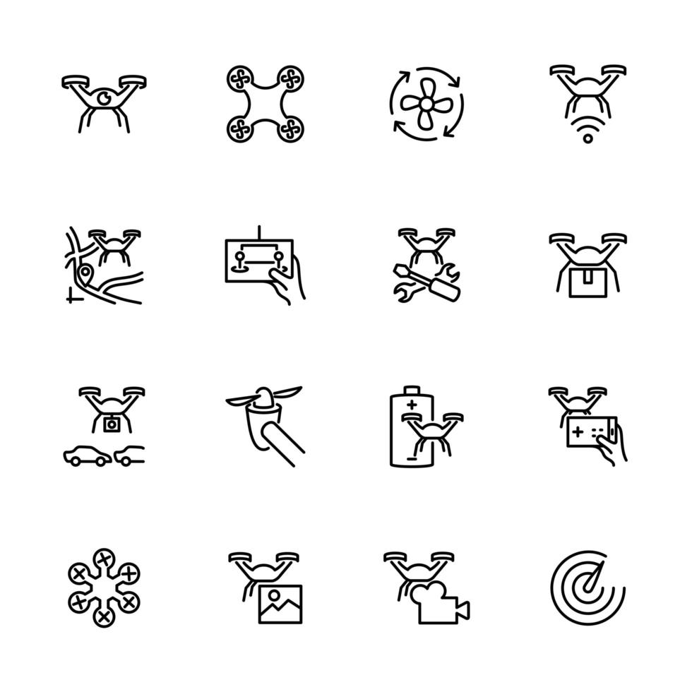 Drone hobby line icon set. vector