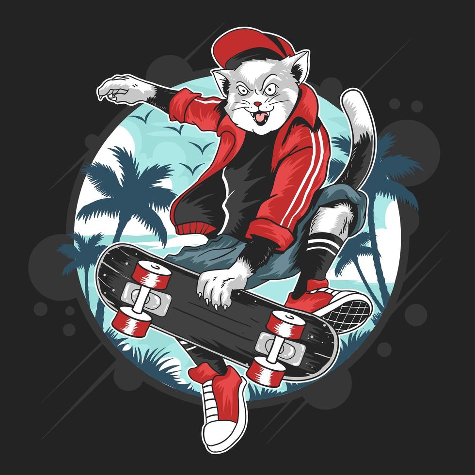 Cat on a skateboard  vector