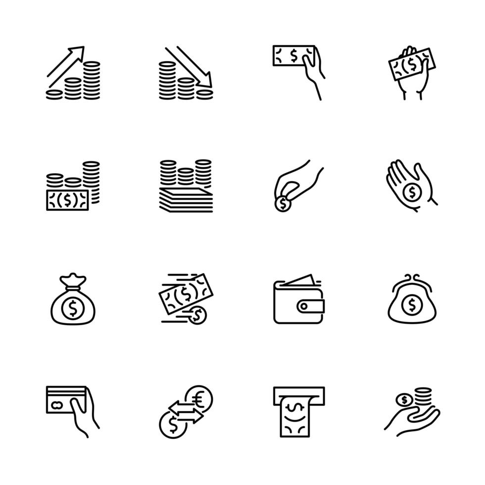 Money and payment icon set vector