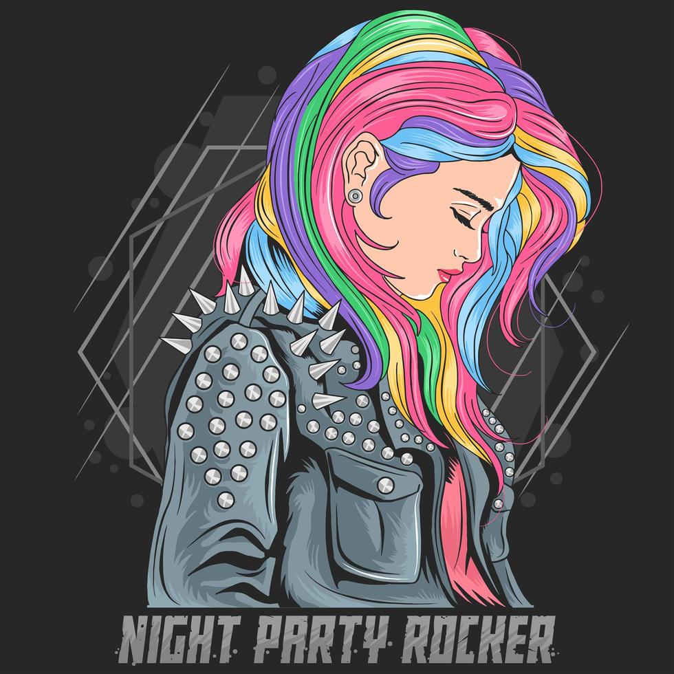 colorida chica de pelo con una chaqueta rocker vector