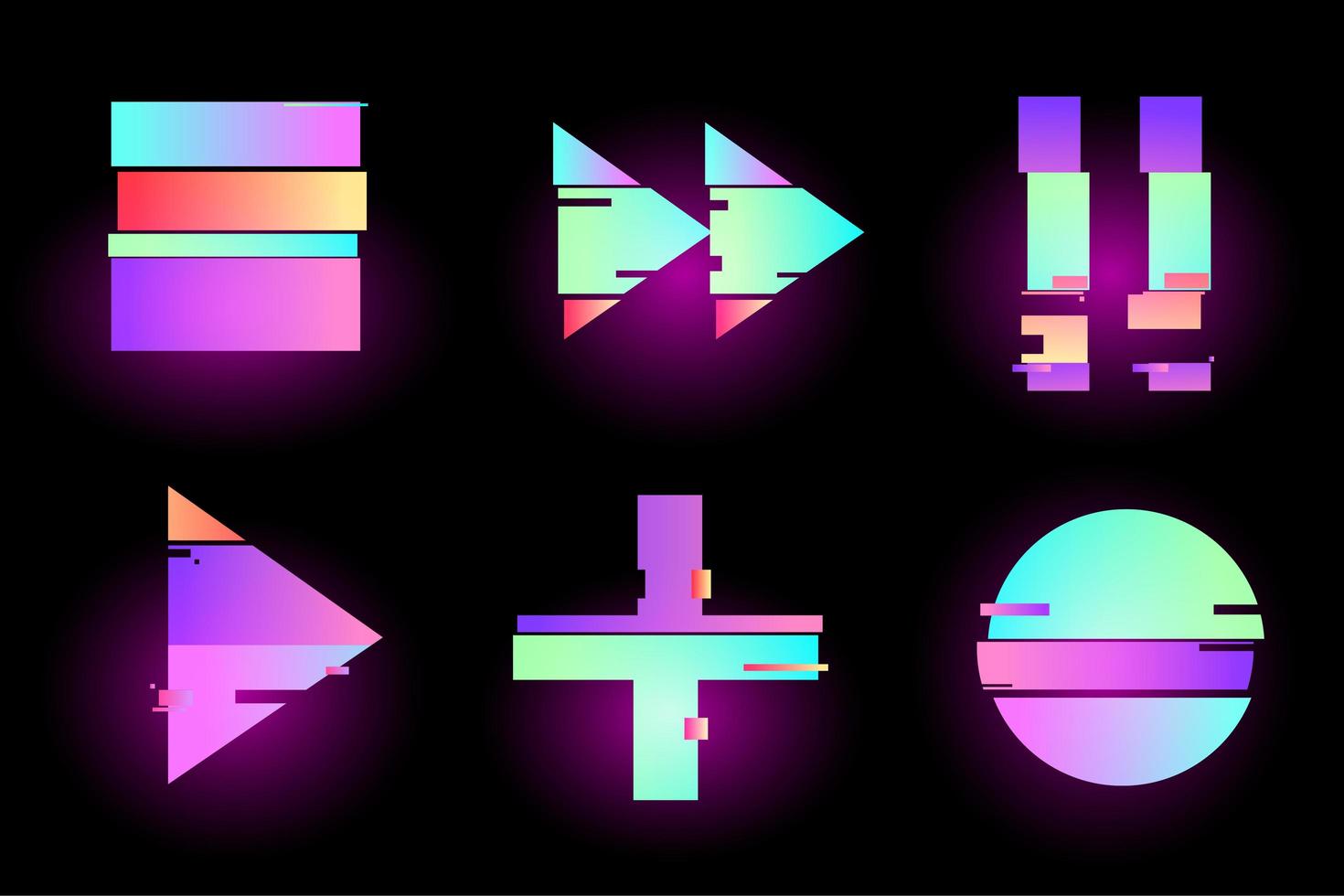 Set of abstract neon glitter effect retro buttons vector