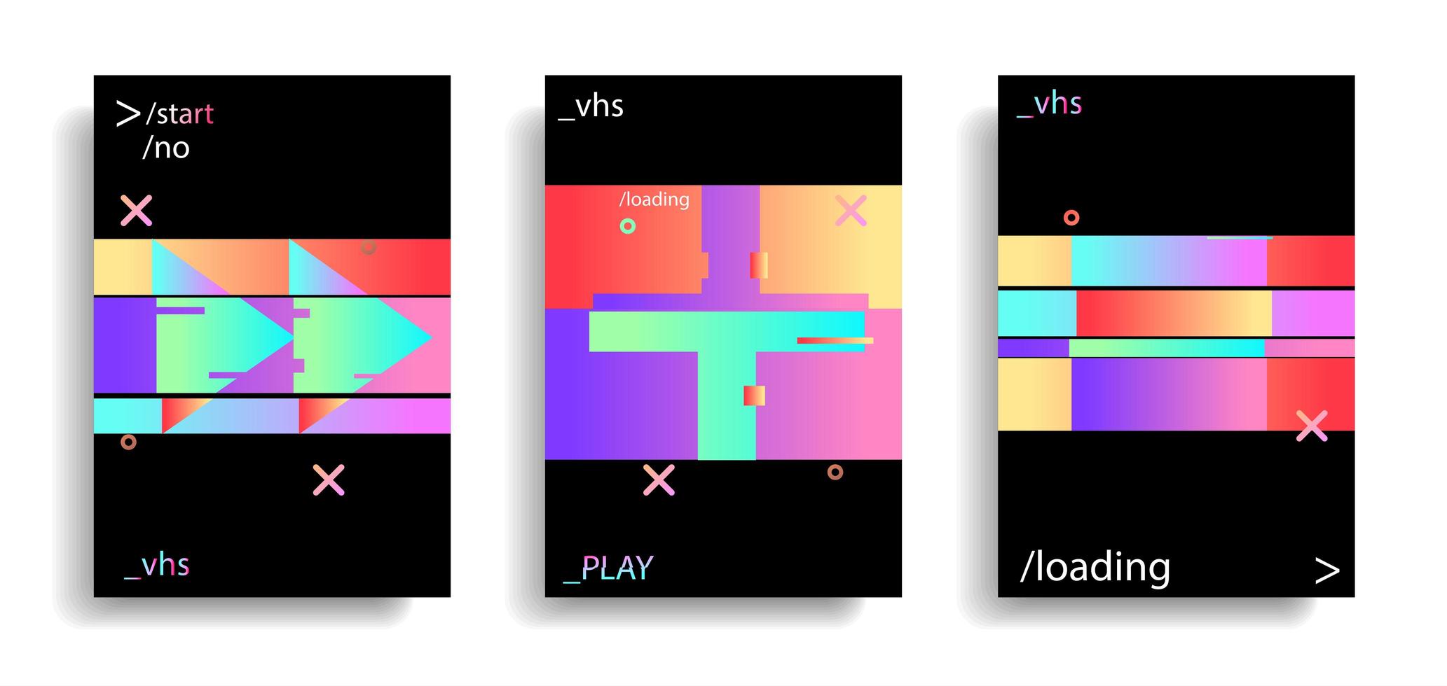 Holographic flickering retro vhs banner set  vector
