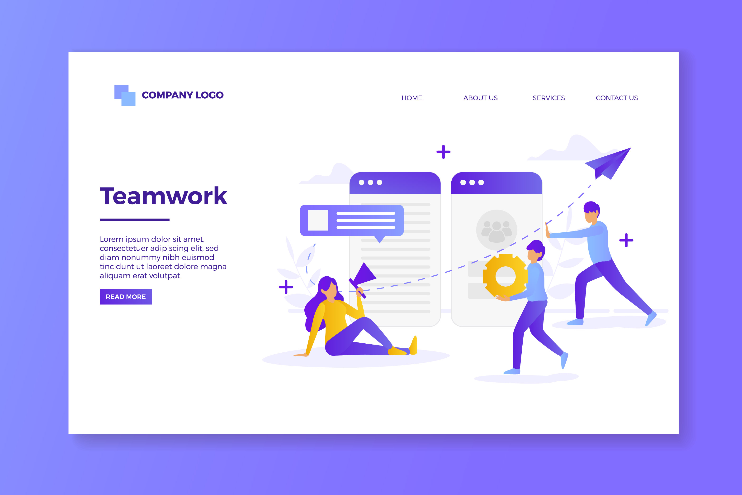 Purple and White Teamwork Landing Page Design 1226267 Vector Art at