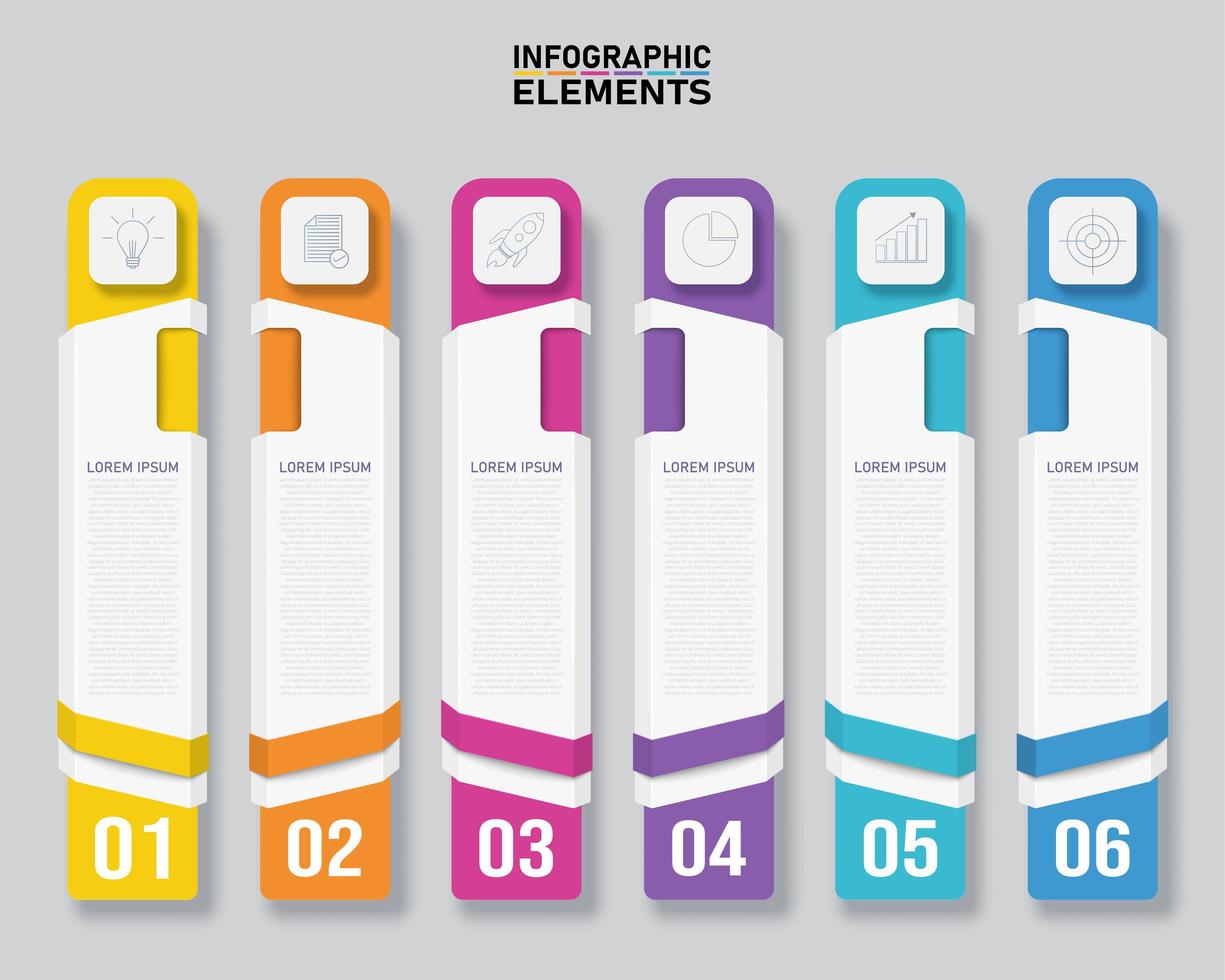Colorful vertical banner infographic with 6 options vector
