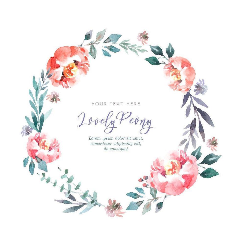 Lovely Watercolor Peony Wreath vector