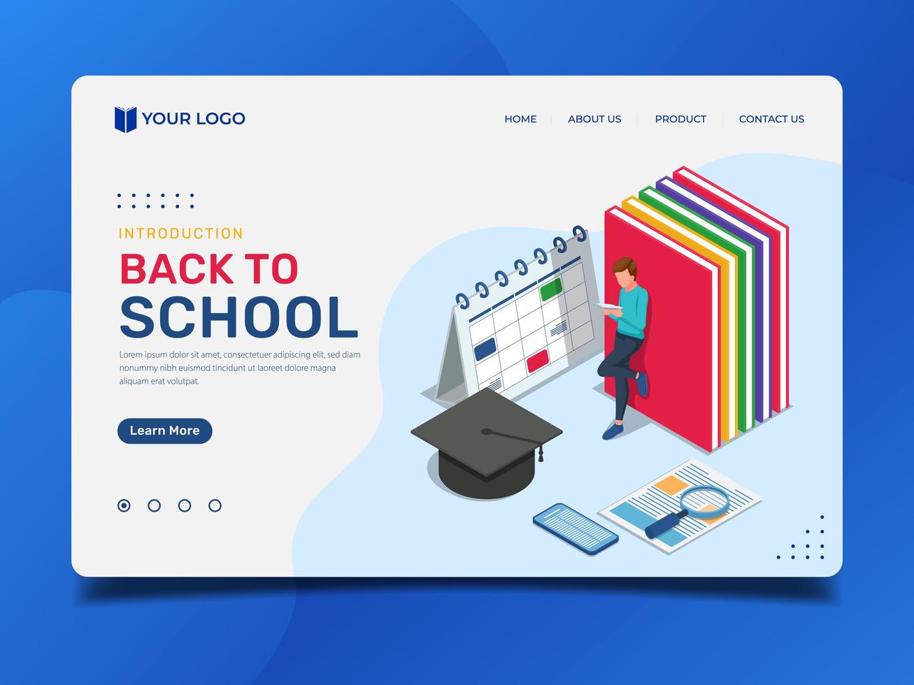 Back to school landing page with student reading vector