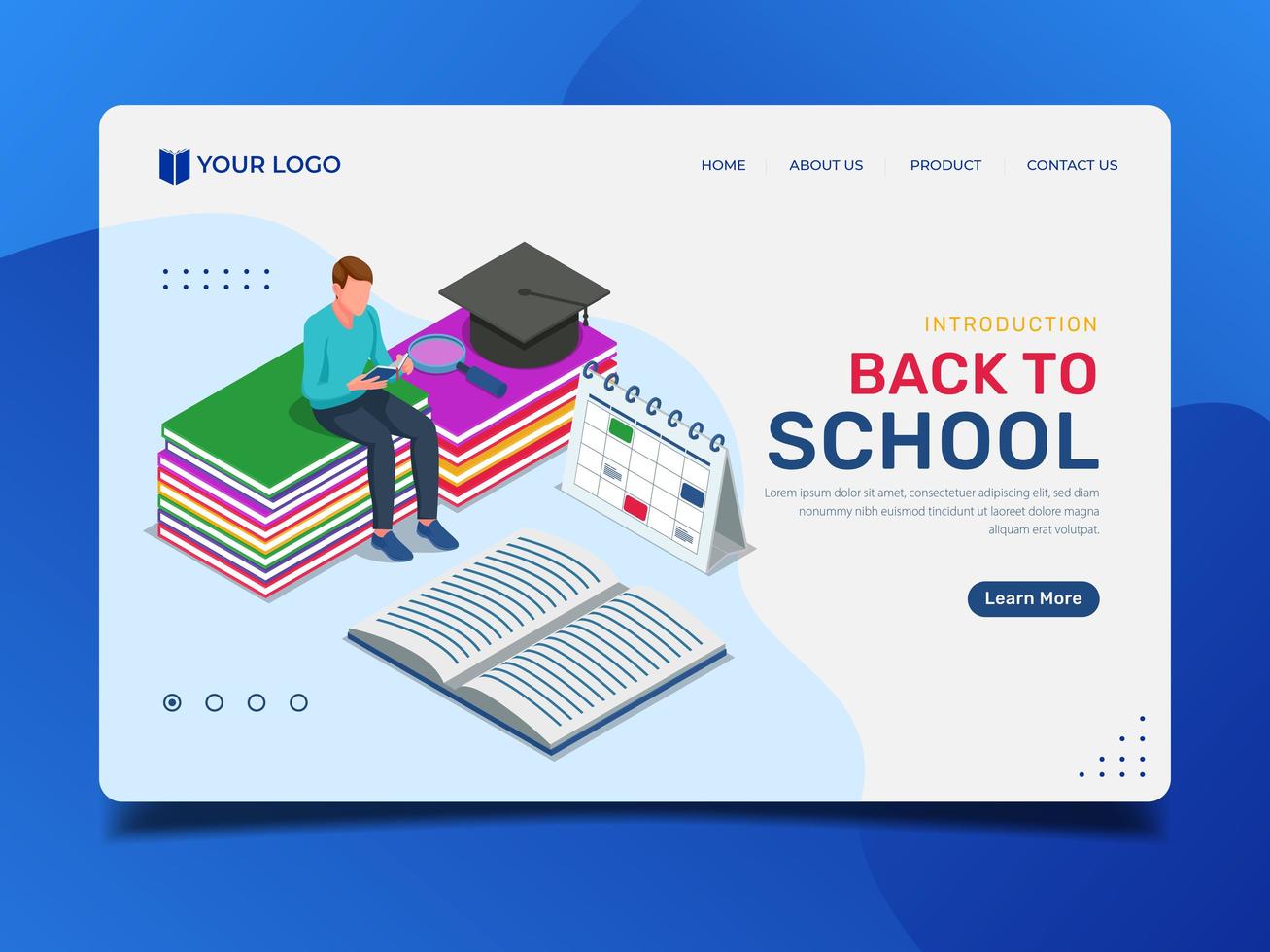 Education landing page with man sitting on books vector