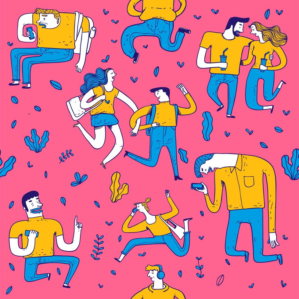 Hand drawn people doing various activities in park vector