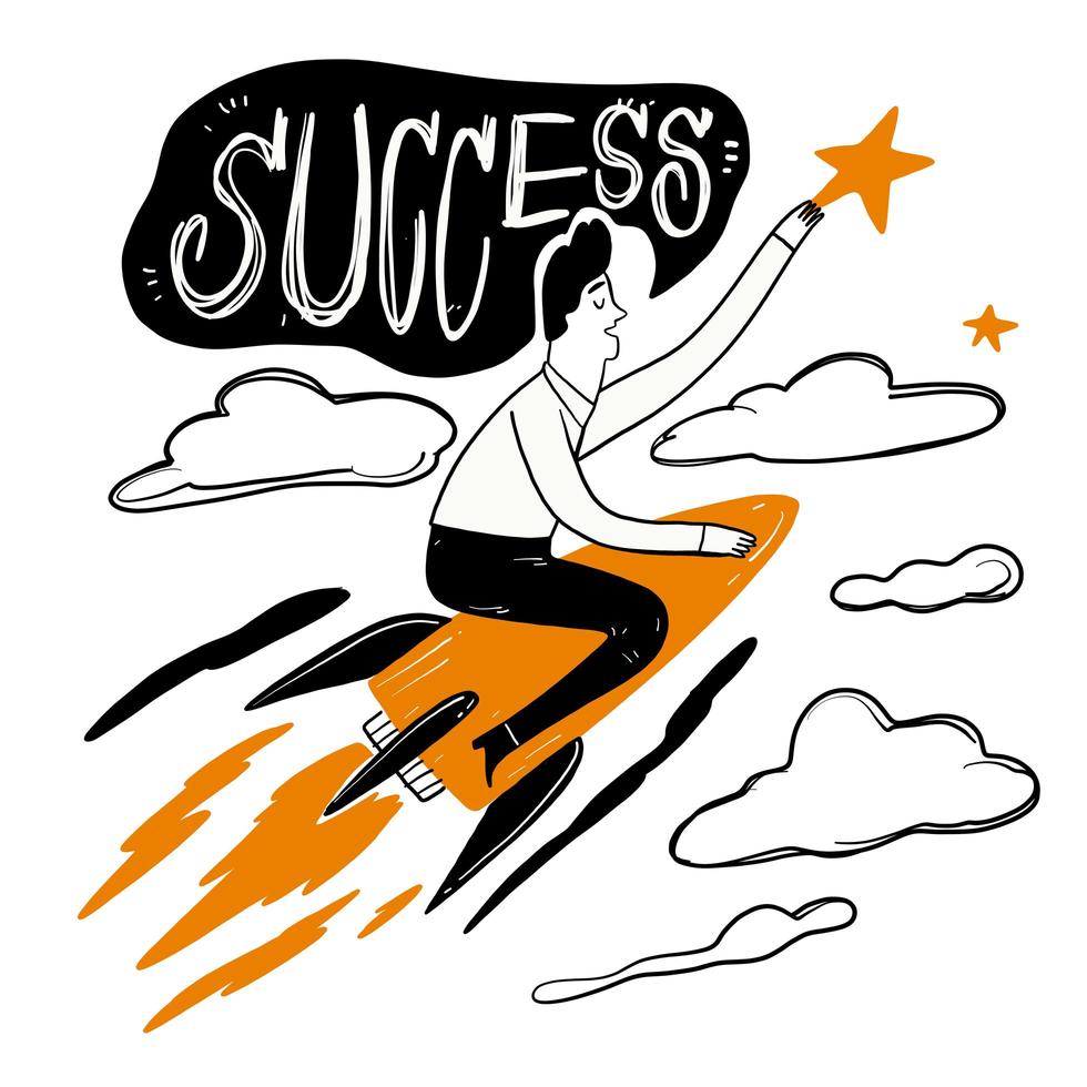 Man riding a rocket to success vector