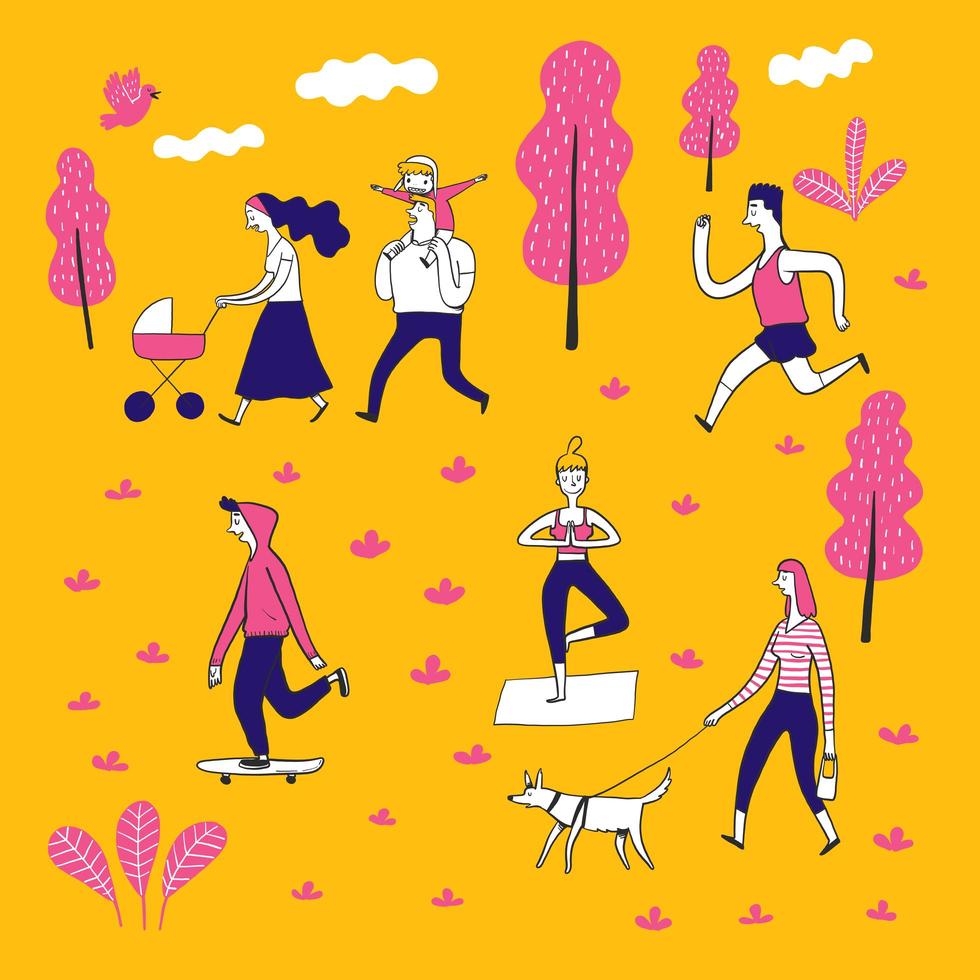 Hand drawn people in the park vector