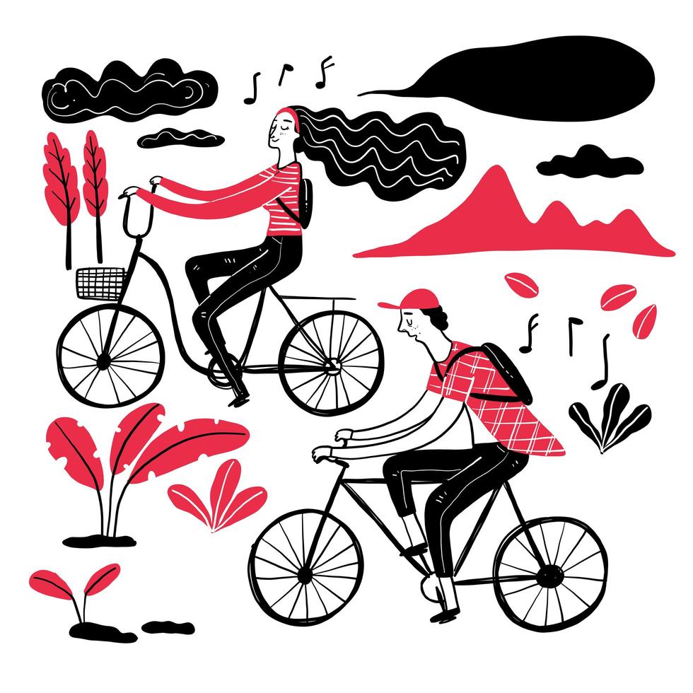 Couple cycling in the park vector