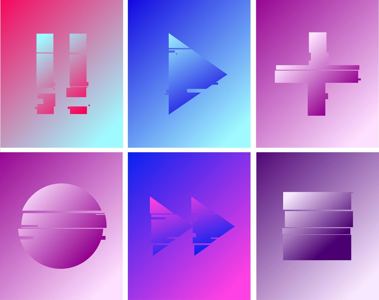 Set of gradient glitch media buttons vector