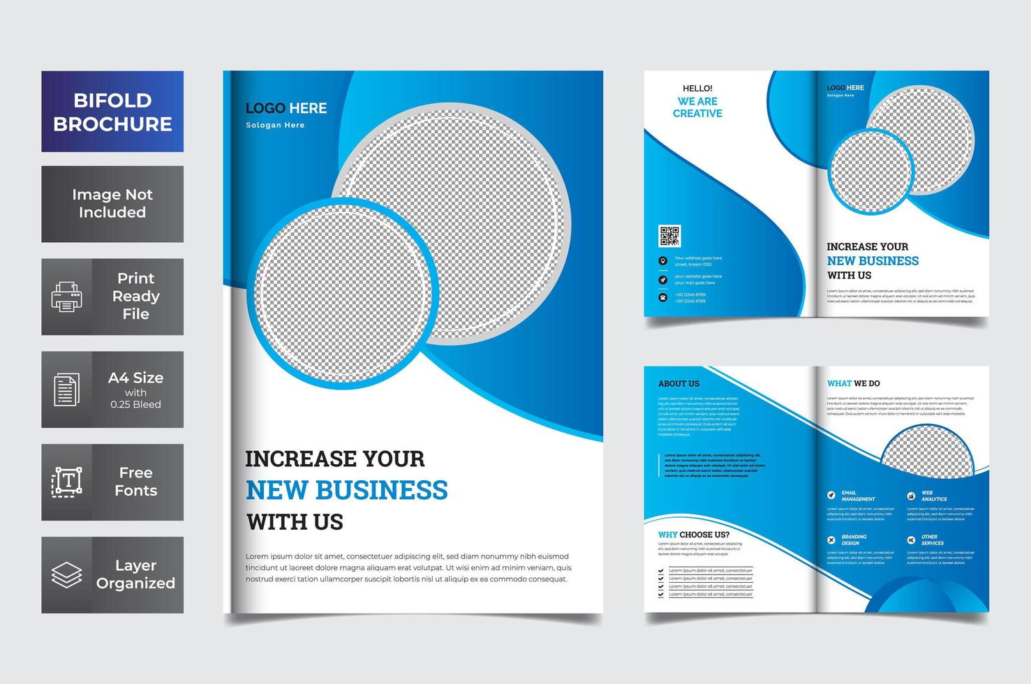 Blue and white business bi-fold template  vector