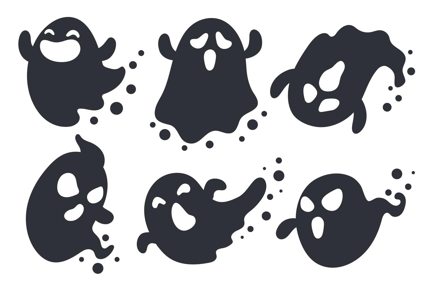 conjunto de dibujos animados de silueta de fantasma de halloween vector