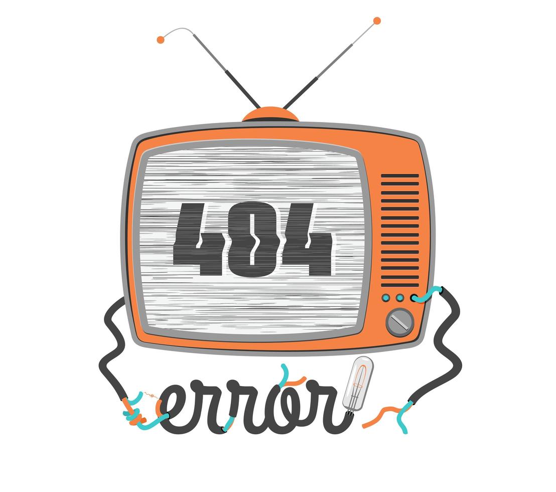 404 error viejo televisor con pantalla de falla vector