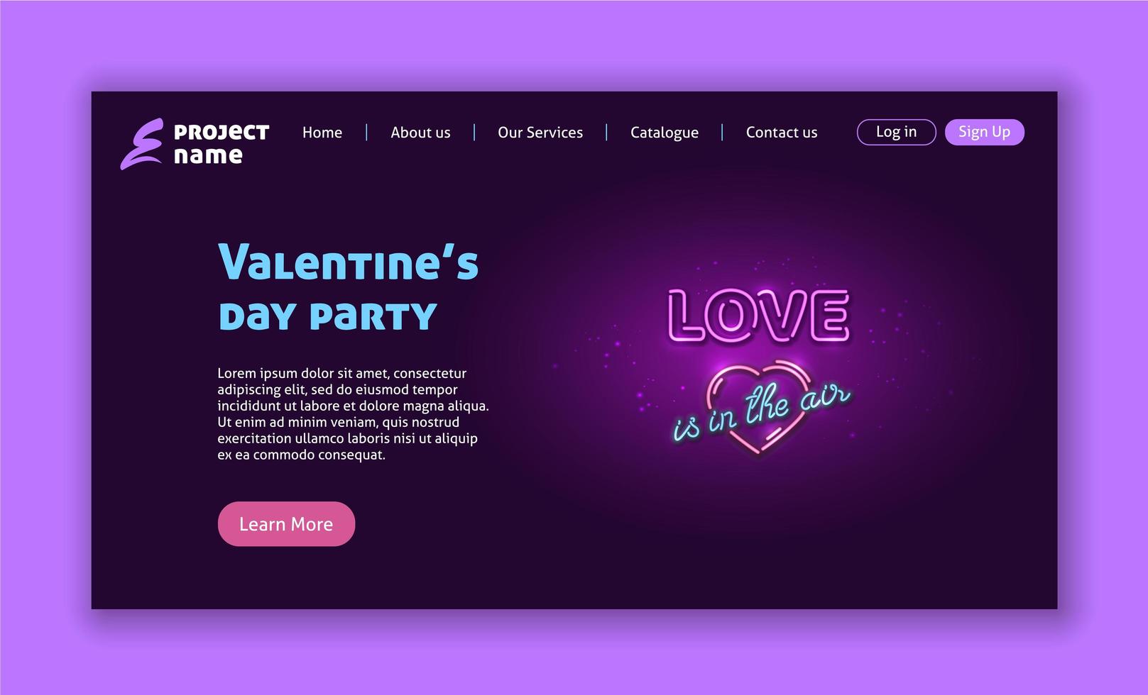 Valentines day party web page vector