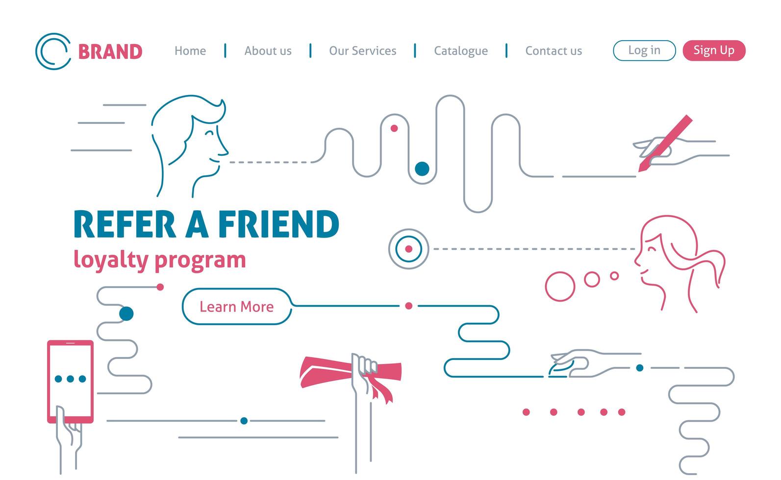 Linear style referral marketing landing page vector