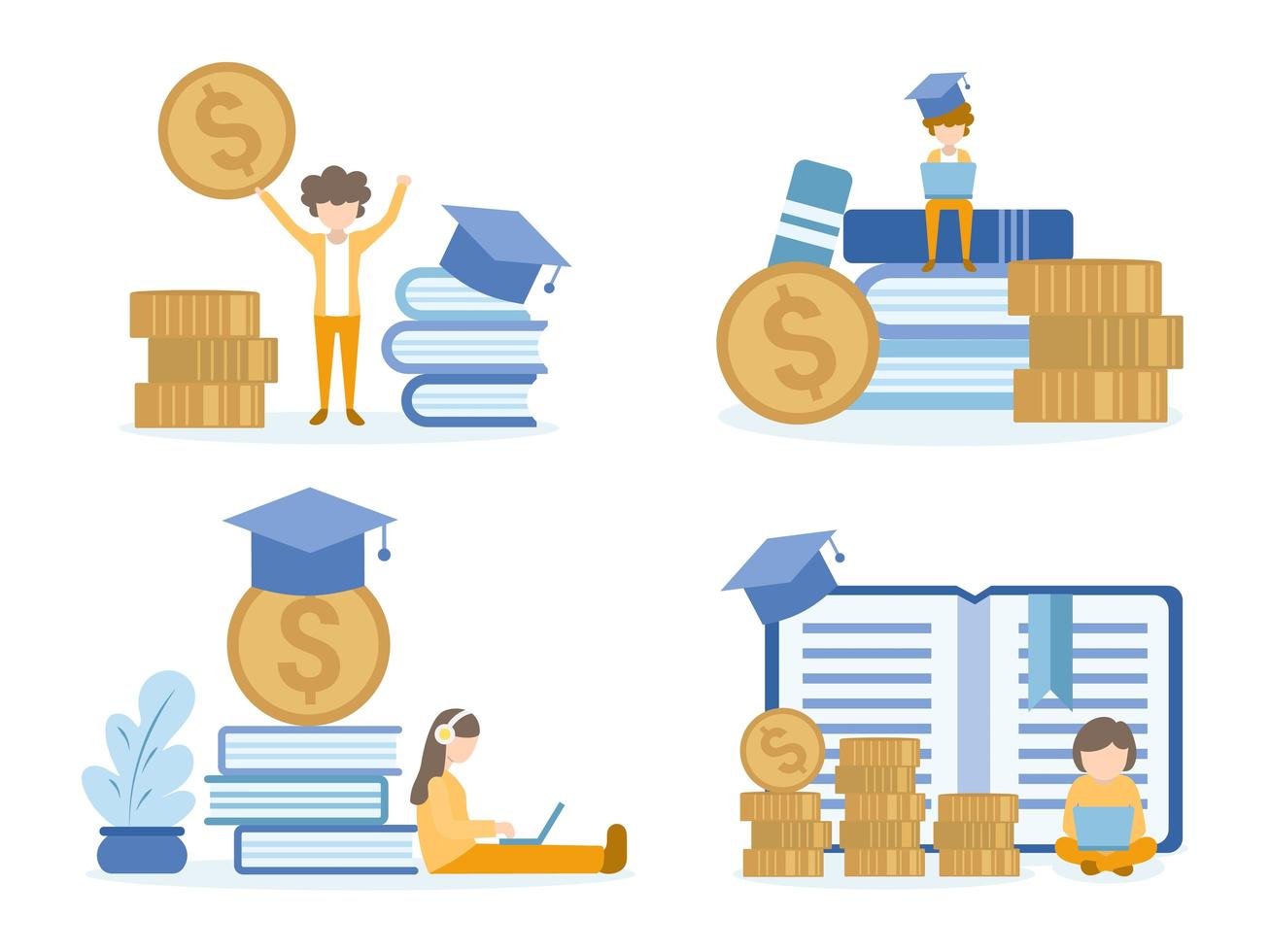 Students Learning and Investing in Online Education Courses vector