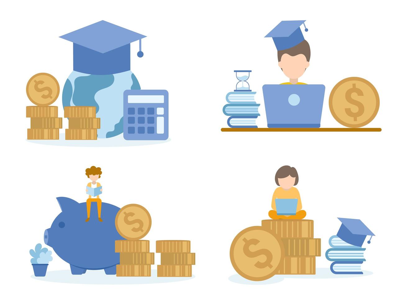 Student Learning Investment Online Courses with Laptop vector