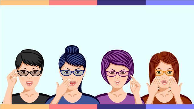 Grupo de mujeres con gafas en asombro emoción vector