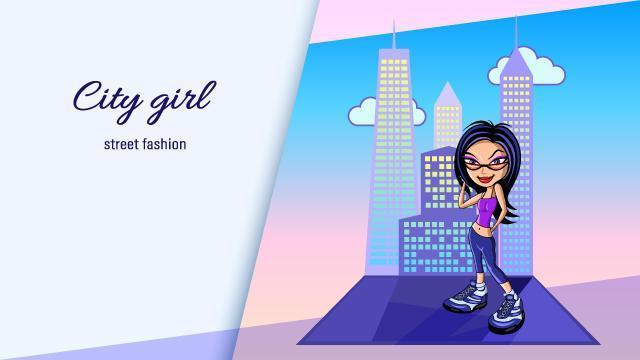 Cartoon Girl Posing in Front of Building vector