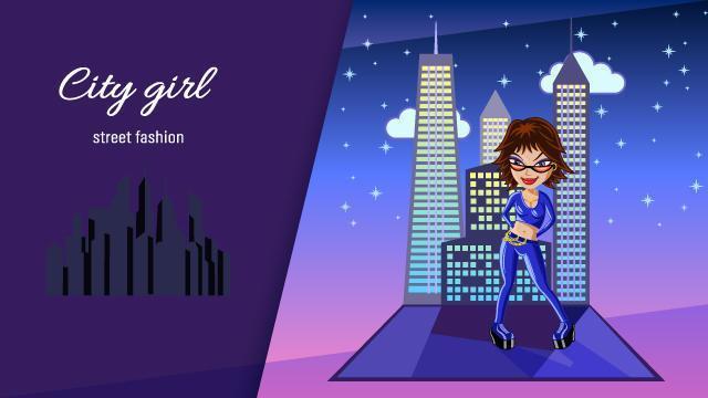 Pretty Urban Girl Posing in Cartoon Flat Style vector