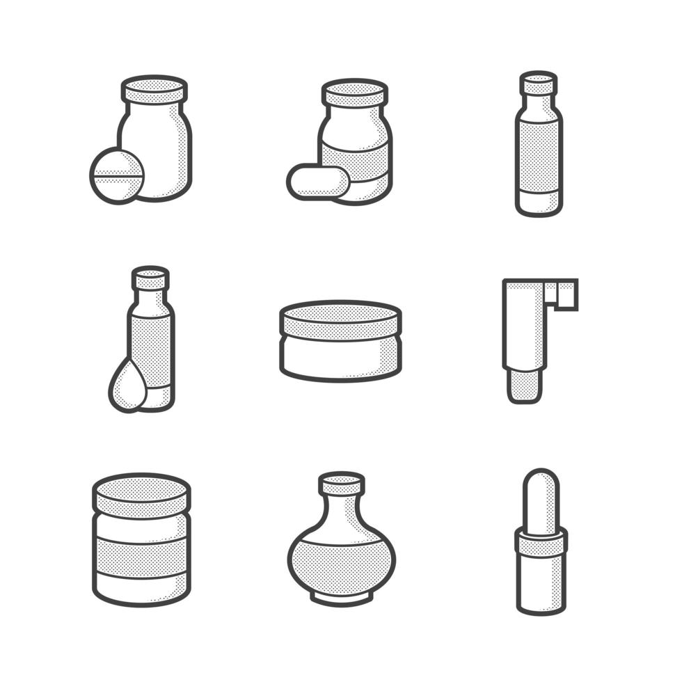 iconos de botella de farmacéutico médico vector