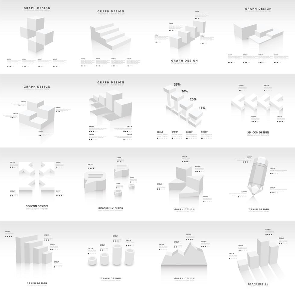 White and Gray 3D Infographic Templates vector