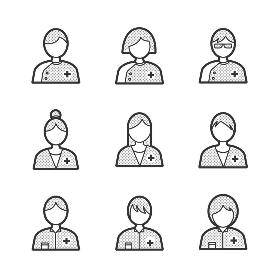 conjunto de iconos de avatar de personas médicas vector