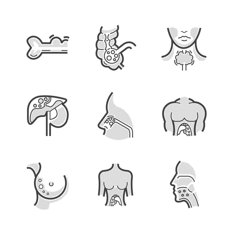 Various Cancer Types Icons Set vector