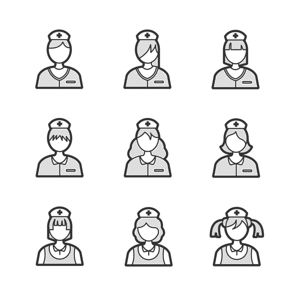 iconos de avatar de enfermera médica vector