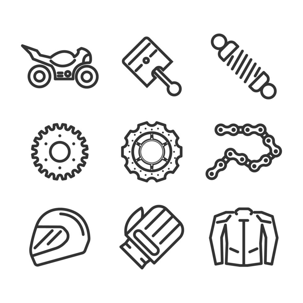 conjunto de iconos de elementos de motocicleta vector
