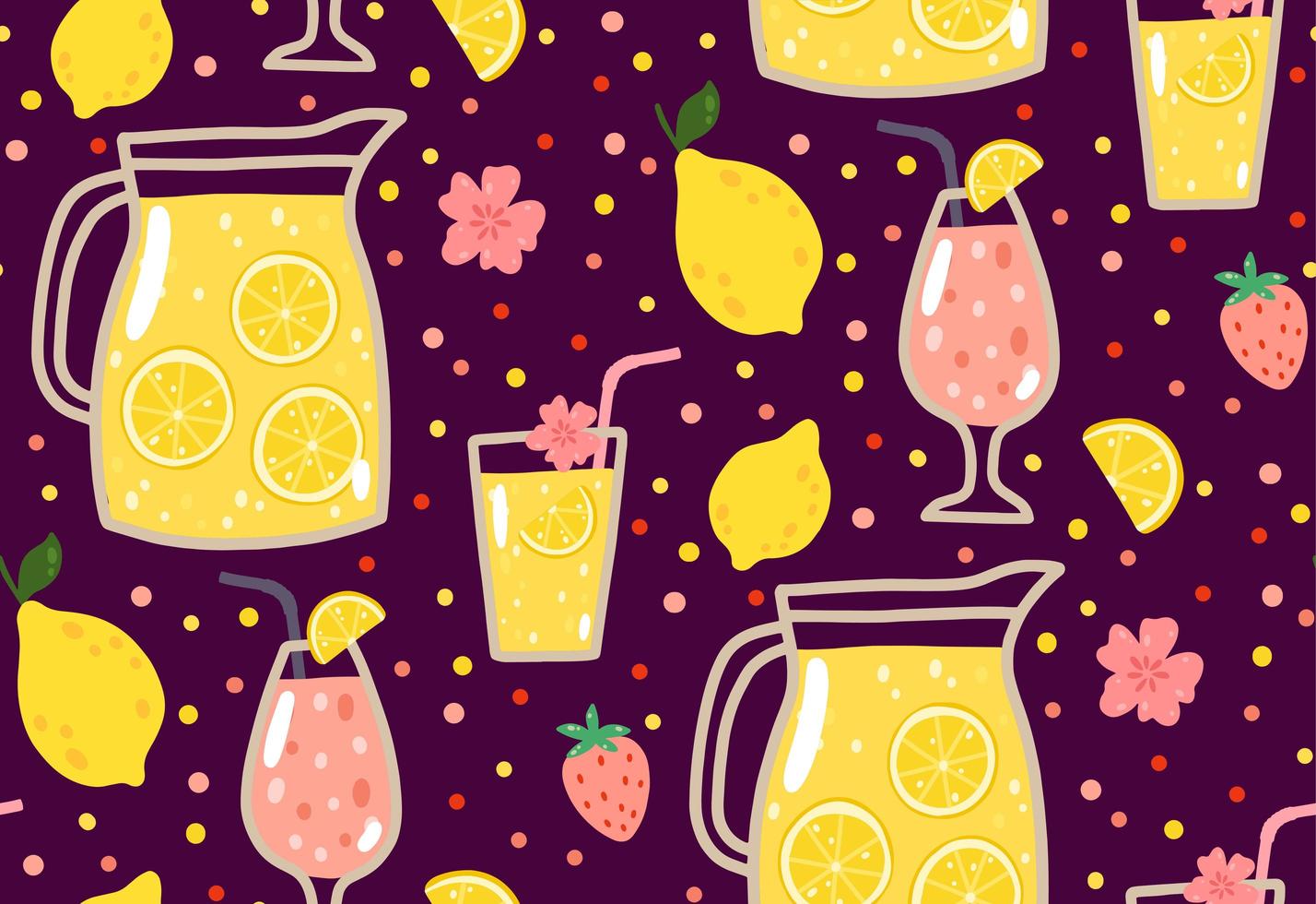 Summer seamless pattern with lemonade and summer elements vector