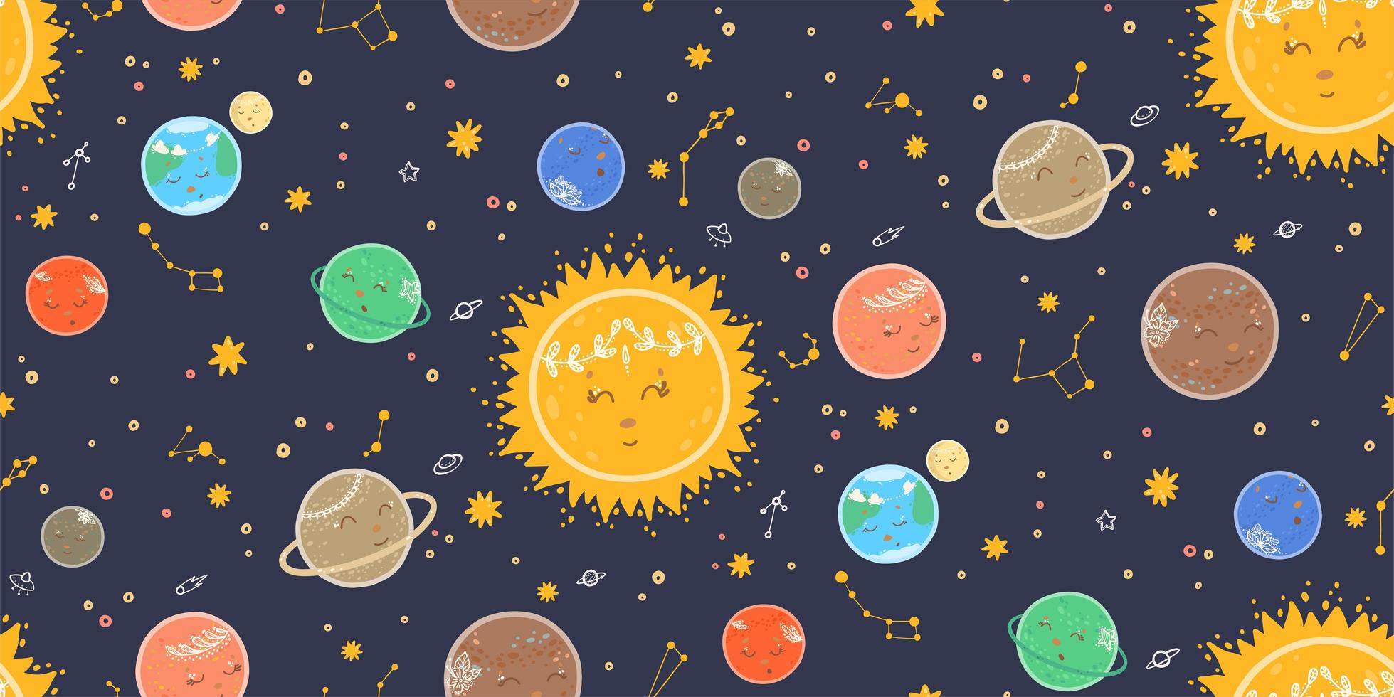 Seamless space pattern with sleeping planets vector