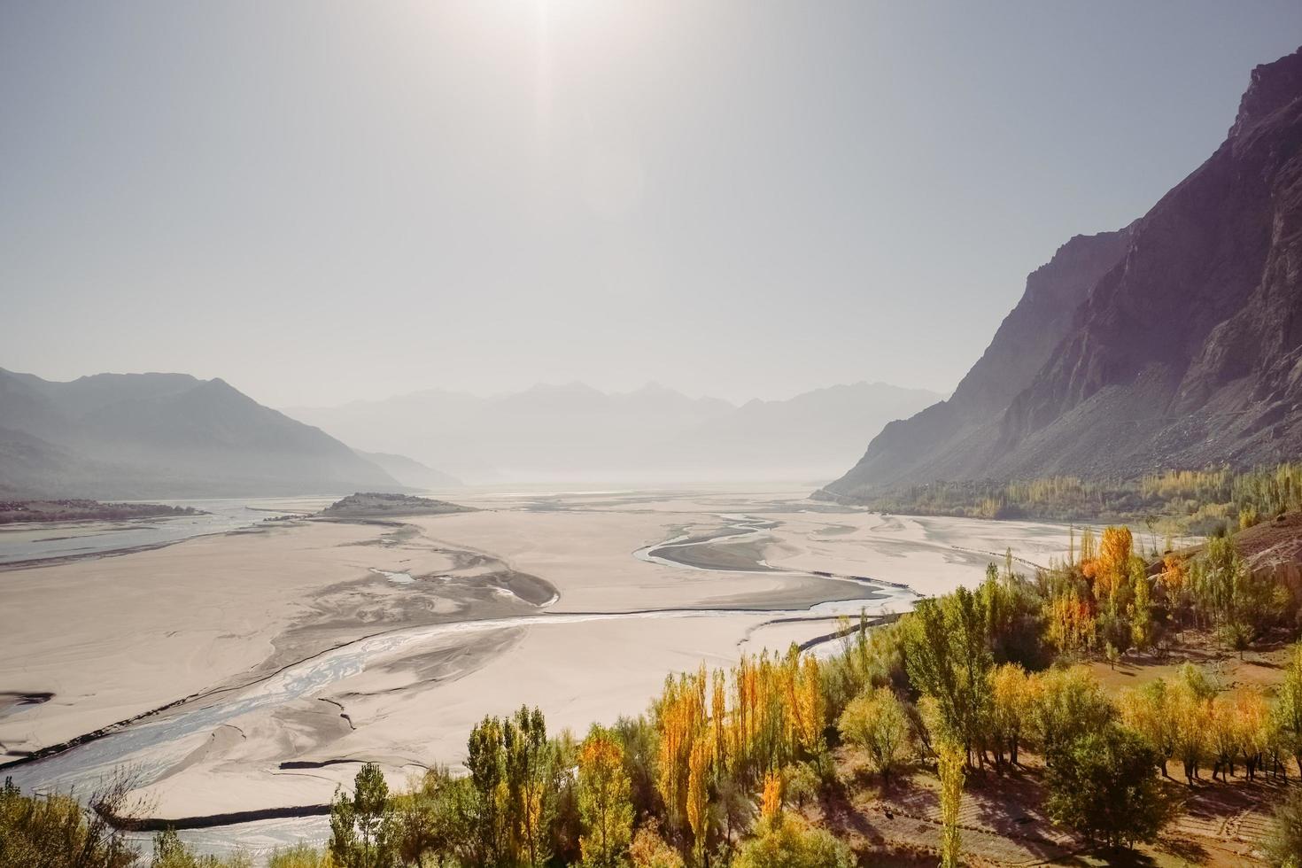 Vista del río Indo que fluye a través del desierto de Katpana foto