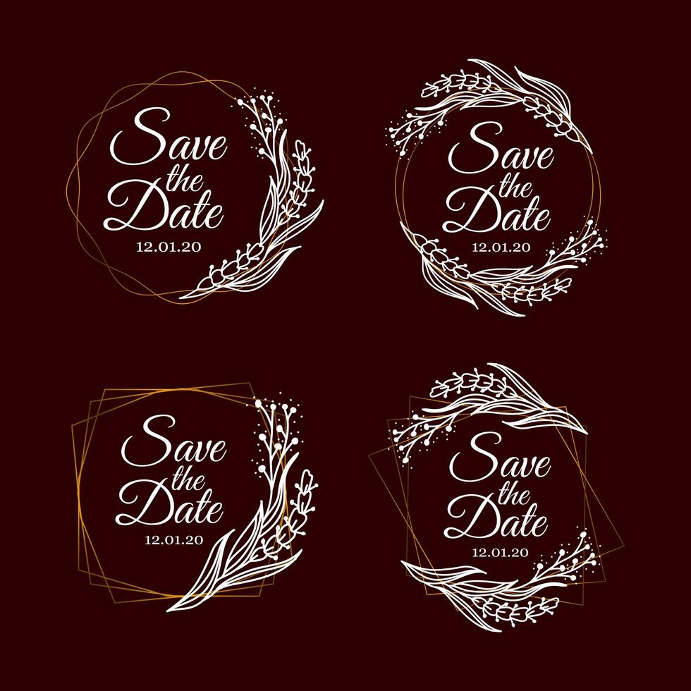 Save the date floral hand drawn set vector