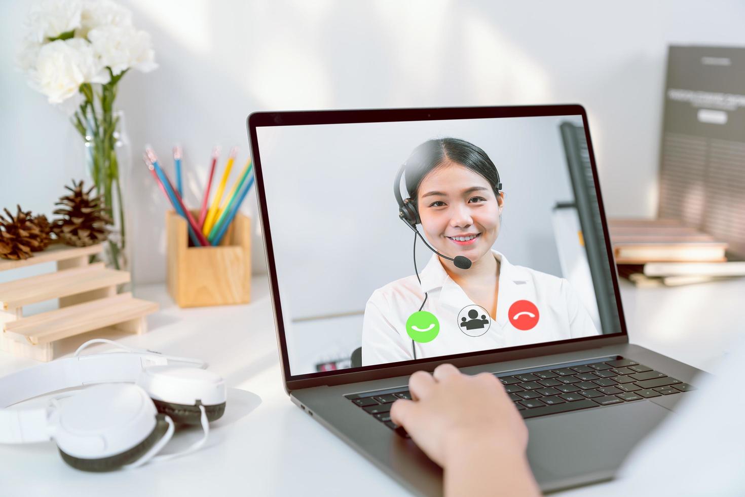 Businesswoman making video call photo