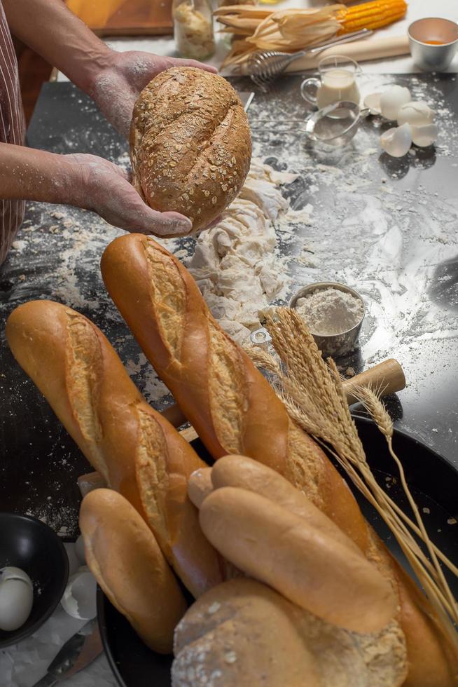 Side view of freshly prepared bread photo