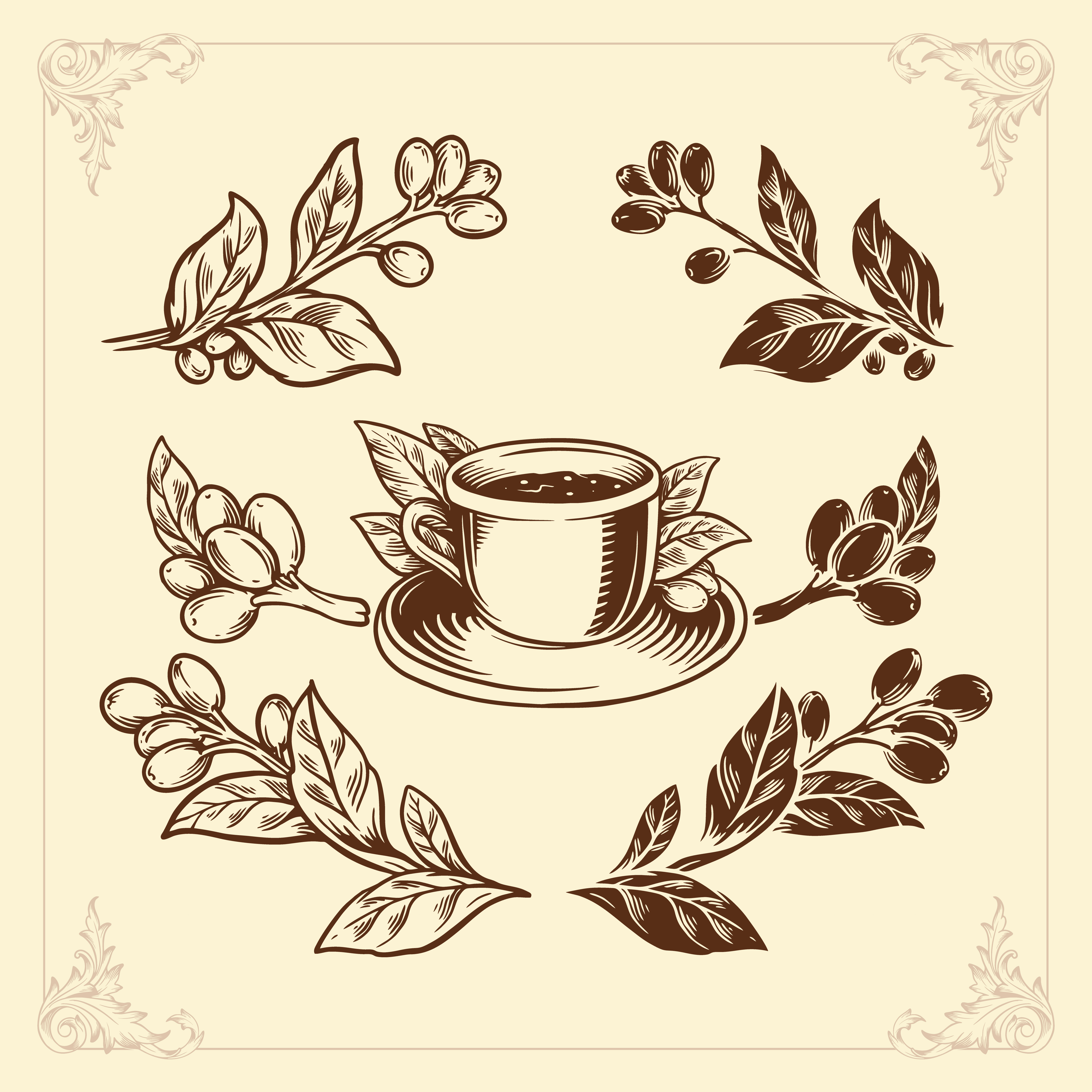  Coffee  set hand drawing  vintage style 1227391 Vector Art  