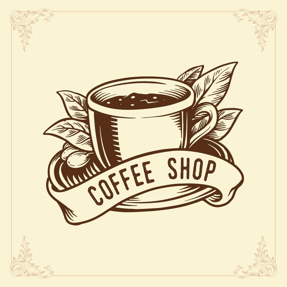 Hot coffee shop badge vector