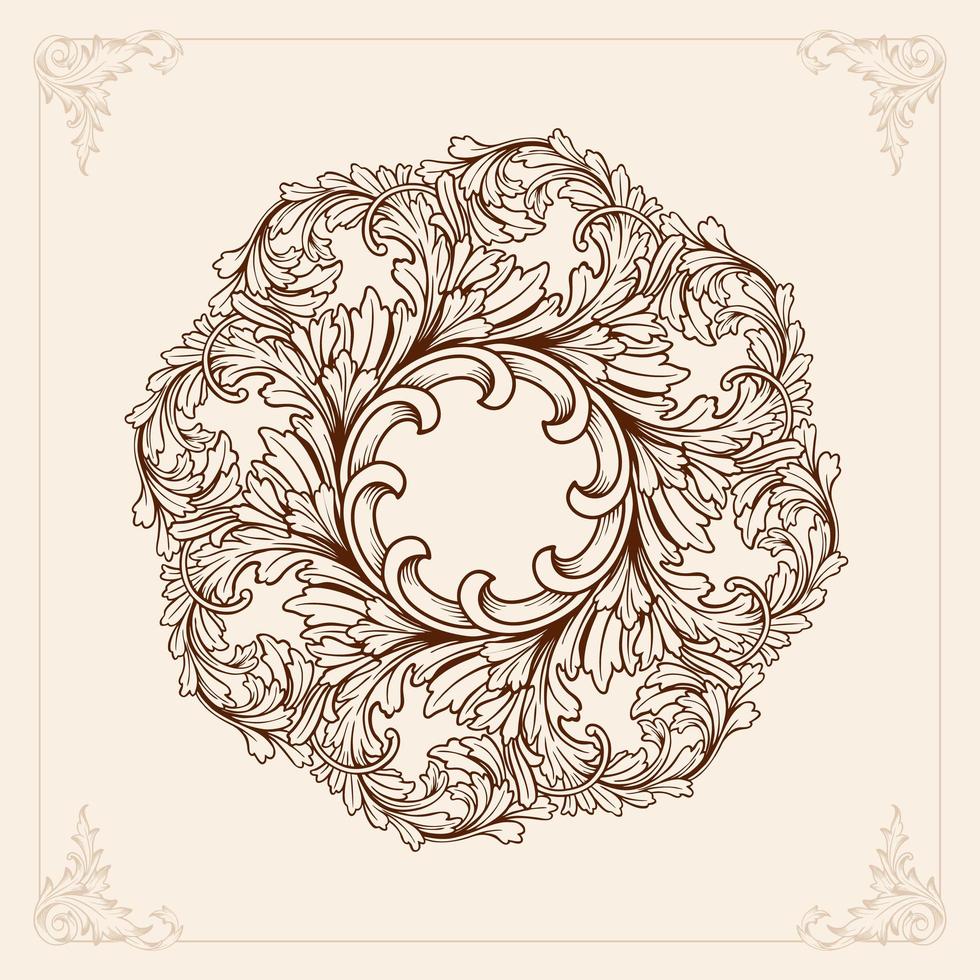 mandala marrón con elementos florales vector