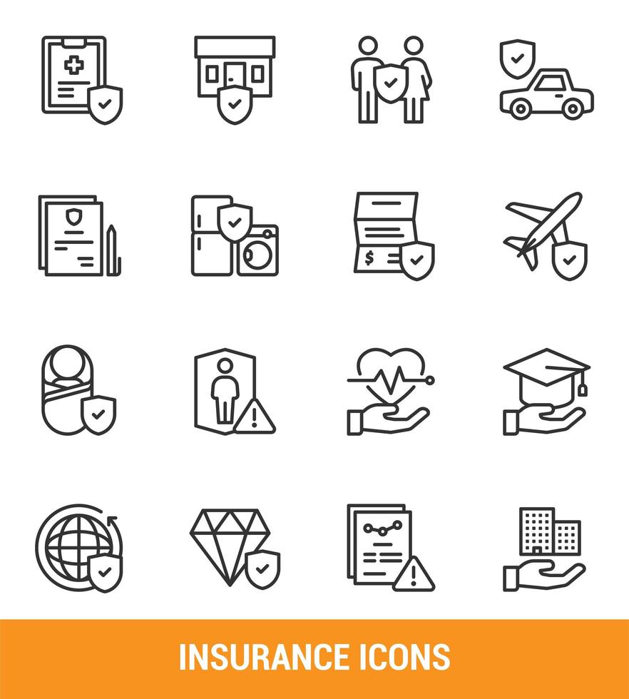 conjunto de iconos de línea de seguro vector