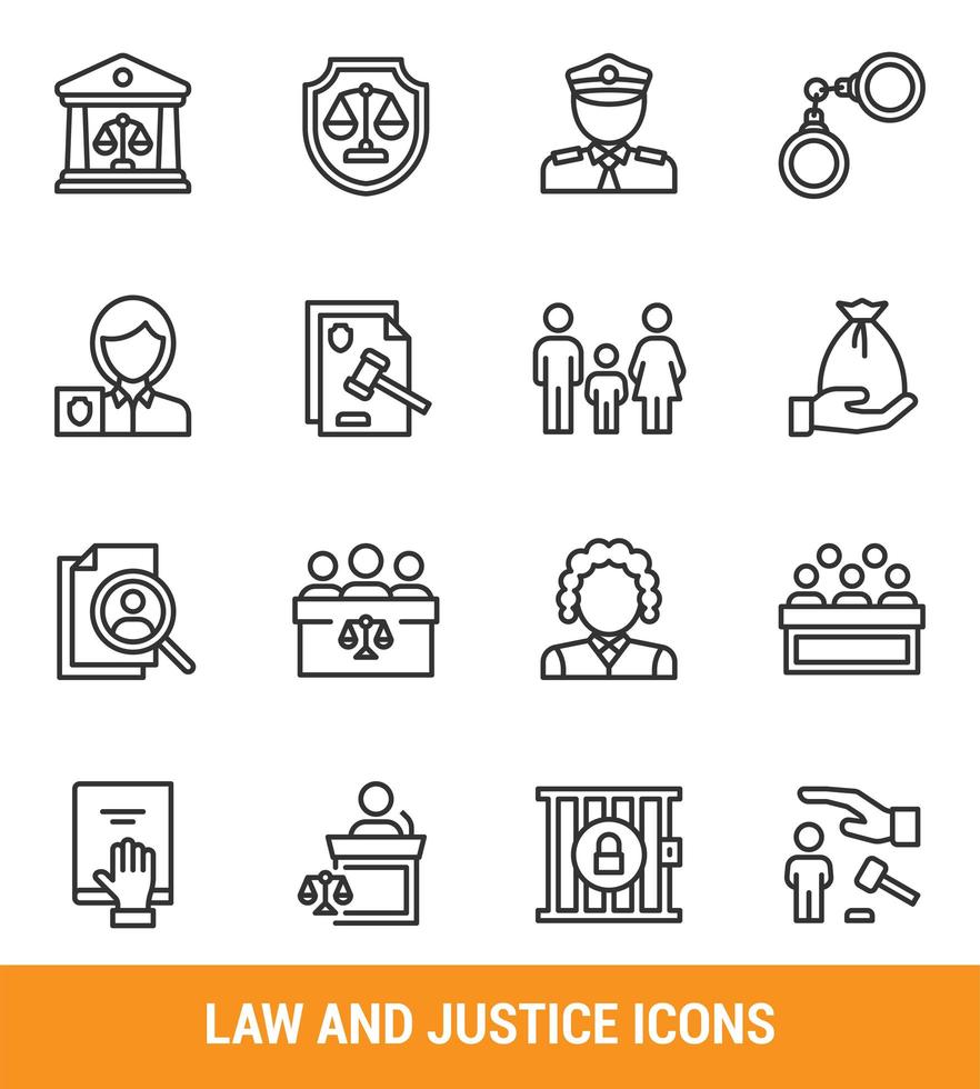 Law and justice outline icon set vector